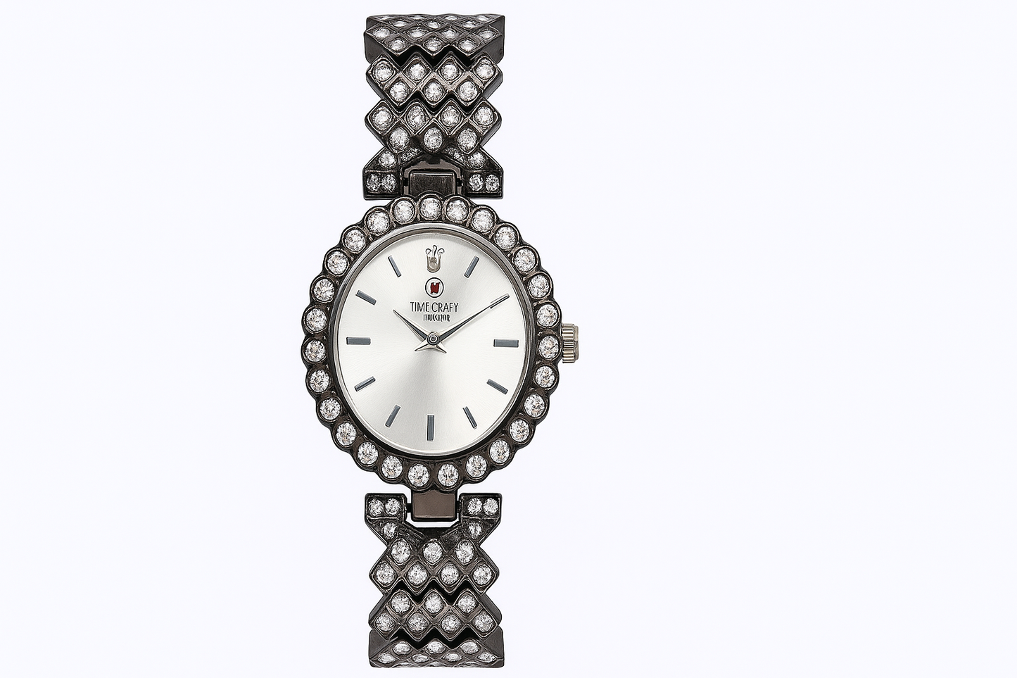 Elegant Ladies’ Black Strap Watch with White Dial & Diamond Accents